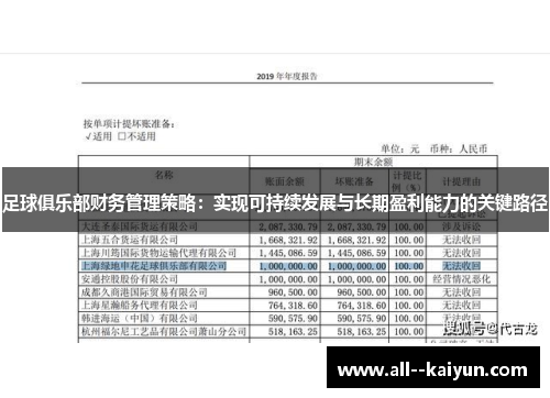 足球俱乐部财务管理策略:实现可持续发展与长期盈利能力的关键路径 足球俱乐部财务管理策略:实现可持续发展与长期盈利能力的关键路径
